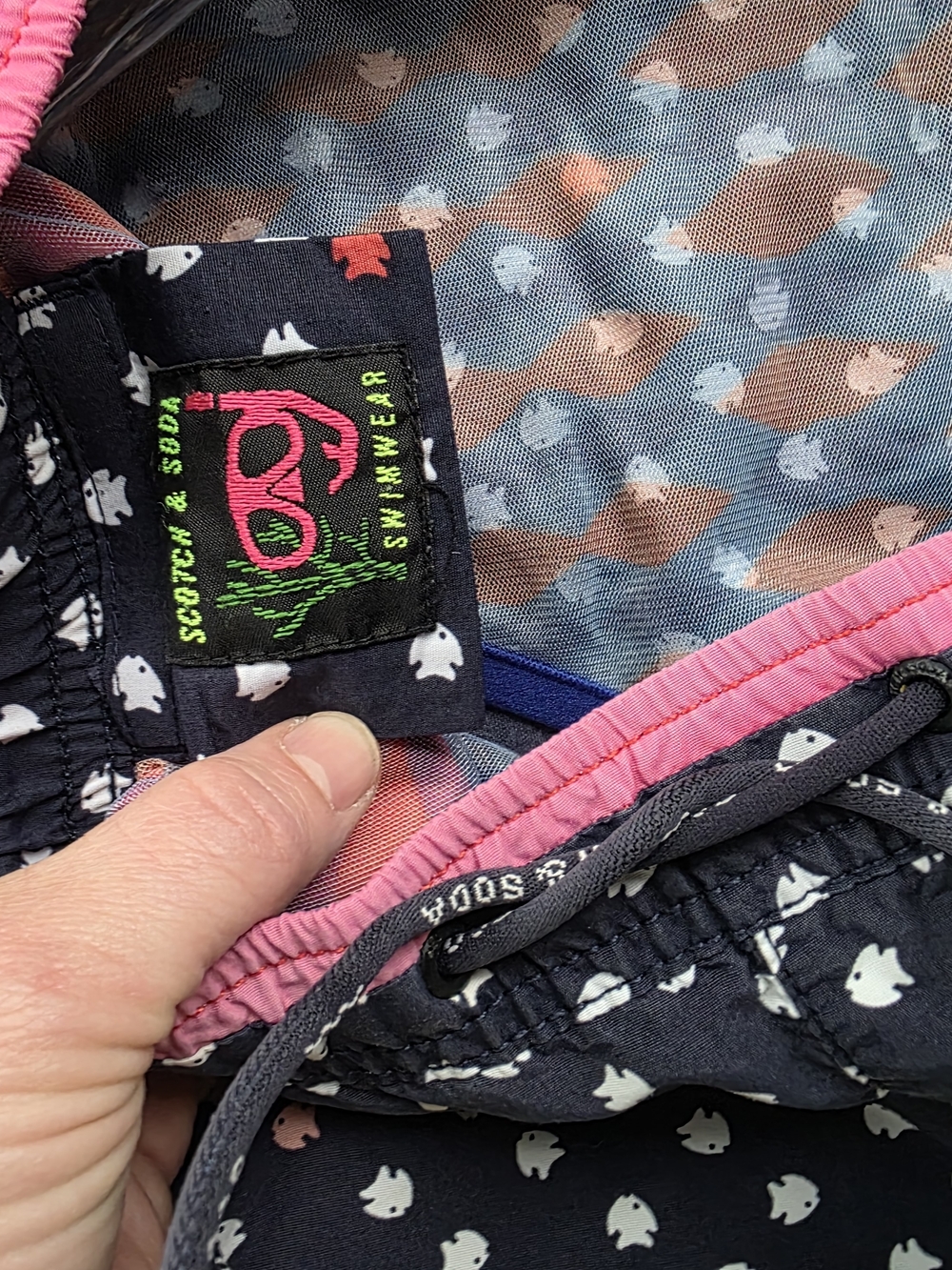Scotch & Soda Swim Shorts - Navy with Pink Trim